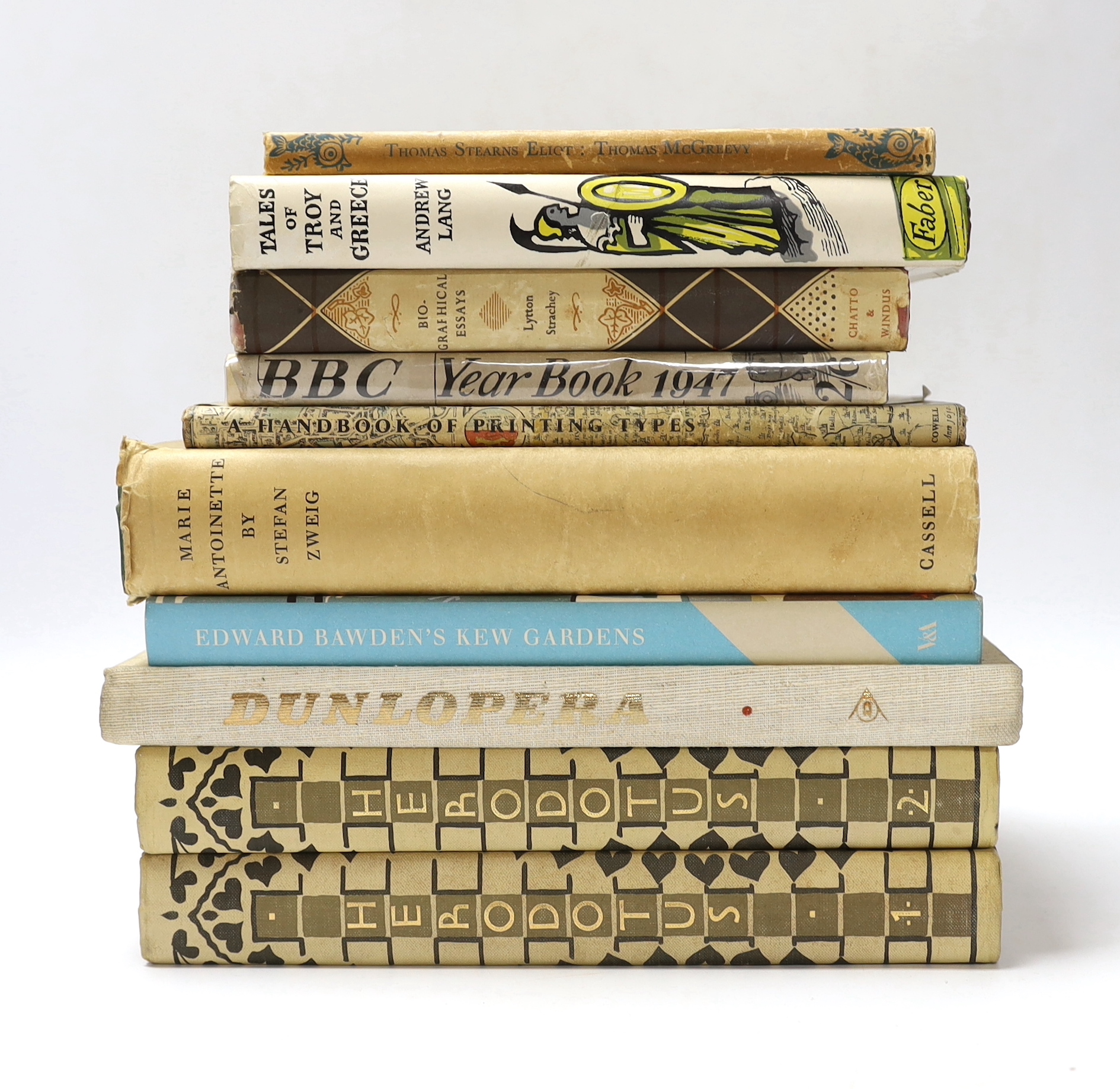 Bawden, Edward - 19 works with dust jackets and other illustrations by Edward Bawden, all with d/j’s, unless stated - McGreevy, Thomas - Eliot, T.S: A Study, 1931; Zweig, Stefan - Marie Antoinette, 3rd edition, 1934; W.S
